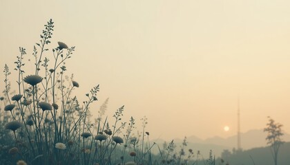 Captivating sunrise over a serene meadow with wildflowers tranquil landscape natural beauty early morning light peaceful atmosphere