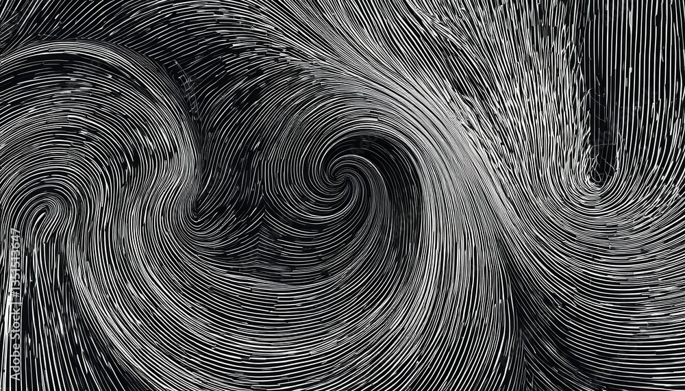 Poster dynamic black and white abstract swirl patterns digital art creative environment artistic viewpoint 