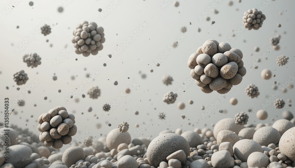 Poster exploring microscopic particle dynamics laboratory setting scientific illustration controlled enviro