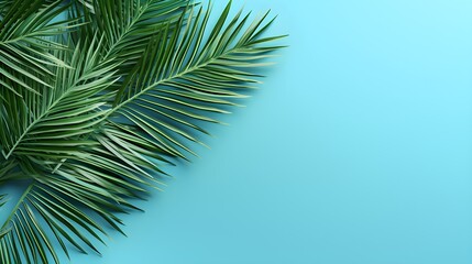 Obraz premium Lush Green Palm Fronds on Vibrant Turquoise Background Tropical Summer Design