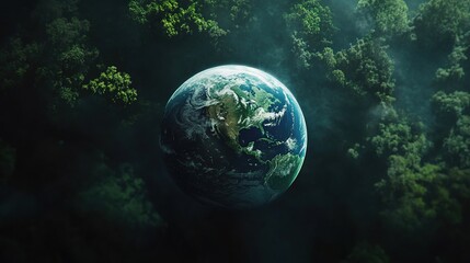 A green environmental protection concept featuring the Earth and energy symbols, representing sustainability, renewable energy, and eco-friendly practices. This design is ideal for themes related to c
