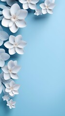 Elegant White Paper Flowers on Light Blue Background Floral Design Spring Summer