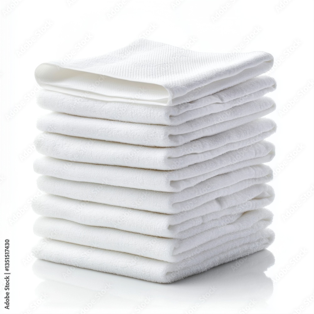 Poster stack of fresh white towels displayed on a clean and bright surface for home and spa use