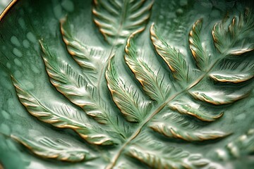 Close-up of a decorative fern-shaped green plate