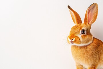 Obraz premium Close-up of a fluffy orange rabbit against a white background