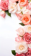 Naklejka premium Delicate Pink and Peach Roses Border Floral Arrangement Romantic Background