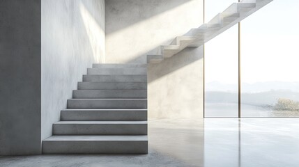 Obraz premium Contemporary Interior Design with Modern Concrete Stairs