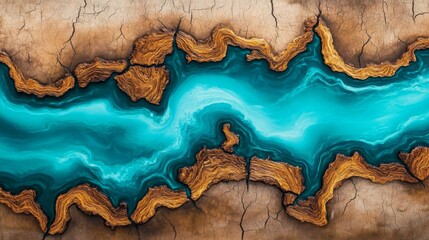 Abstract Resin Art Turquoise River in Wood, Epoxy River Table, Fluid Art, Ocean Landscape Resin art, epoxy art