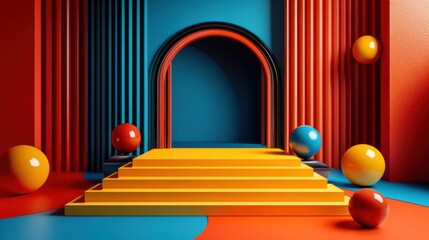 Abstract 3D environment with modular geometry and central empty space for creative branding teams