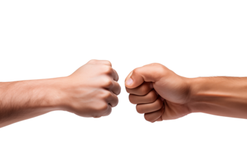 Two hands doing a fist bump, symbolizing teamwork, friendship, or agreement. isolated on transparent background. Generative ai