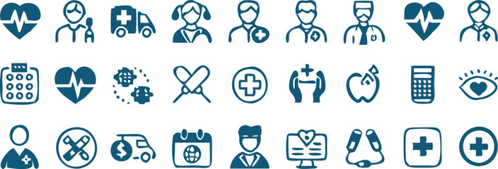 Obraz premium Healthcare Icon Set – Medical, Doctor & Clinic Vector Illustrations