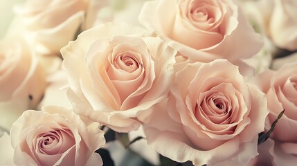 Obraz premium Light pink roses in soft color and blur style for background. sweet color roses flowers in pastel tone with blurred style for background pattern texture. sweet color flower petals in soft color