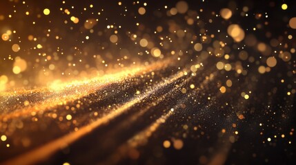 Obraz premium Sparkling golden particles create a mesmerizing flowing effect in a dark background setting