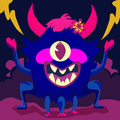 Cute bright monster. Cartoon illustration. Picture for a screensaver, cover or poster, monster sticker