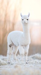 Fototapeta premium White Alpaca Sunrise for Frosty Field.