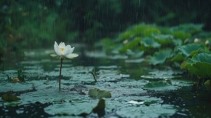 White Lotus Flower in the Rain