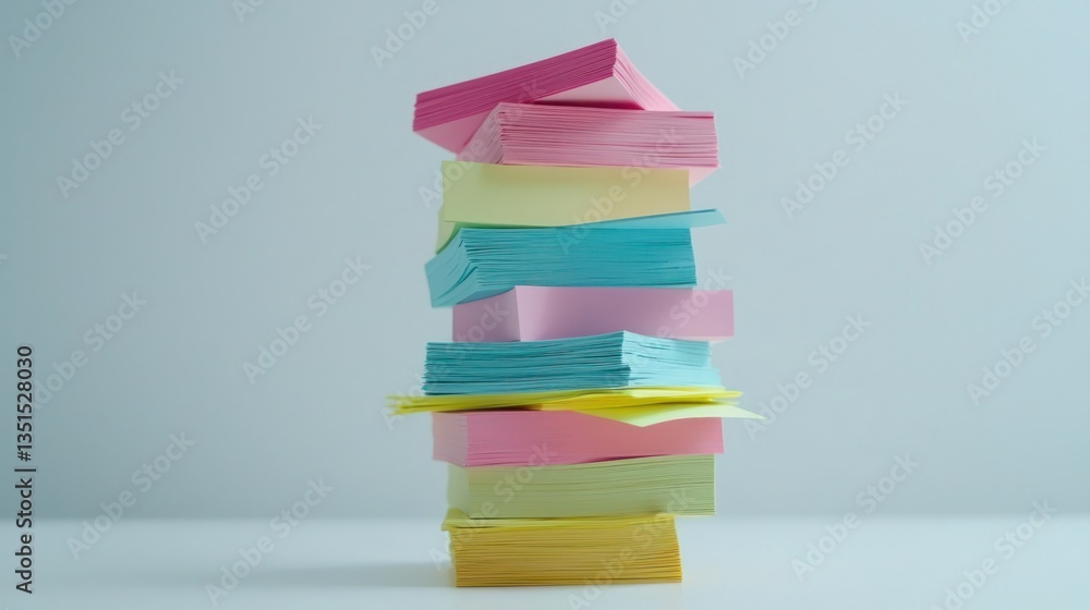 Poster a stack of sticky notes in various colors placed on a white surface.