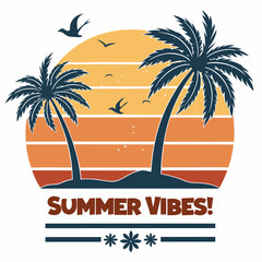 Summer Vibes SVG | Retro Sunset and Palm Trees Design