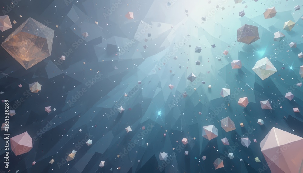 Poster exploring the depths of cosmic geometry abstract 3d shapes floating in a starry environment digital 