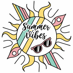 Summer Vibes SVG | Colorful Retro Sun and Sunglasses Graphic