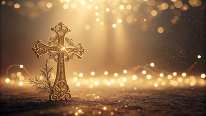Golden Grace: Radiant Bokeh Background with a Christian Cross