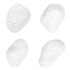 Abstract soap bubbles. Set of soap bubbles. Shampoo or shower gel. Separate soap bubbles on white background with texture and contrast background.