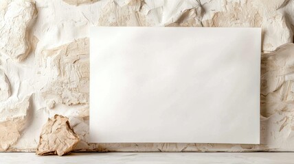 Blank canvas on a textured stone wall, ready for creative artwork or design projects.