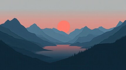 Serene Sunset over Mountain Lake Vista.