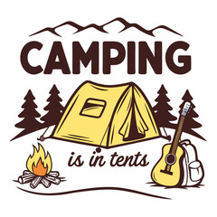 Camping SVG | Tent, Fire, and Guitar Adventure Graphic