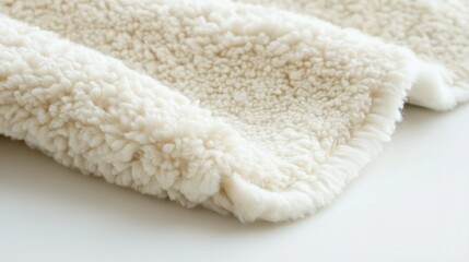 A thick sherpa fleece cloth piece on a white surface.