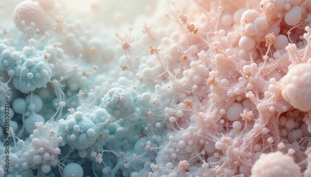 Poster exploring microscopic structures close-up science photography abstract environment soft color palett