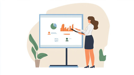 Businesswoman presenting data on a chart during a corporate meeting in a modern office setting