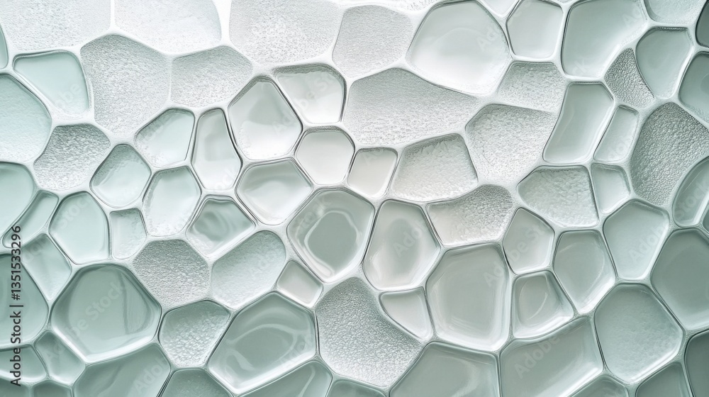 Poster close-up view of textured glass surface with overlapping bubbles and reflections in soft light