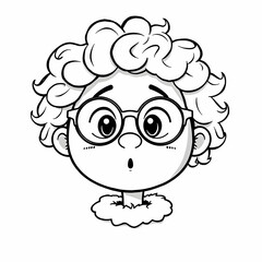 Cartoon Character with Big Glasses Curly Hair Surprised Expression Chibi Style Cute Hand drawn Illustration