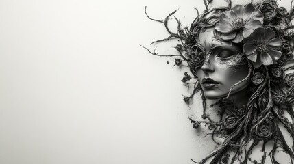 Fototapeta premium Sculptural mask, floral, nature-inspired