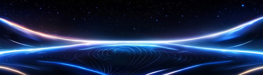 stunning digital landscape featuring glowing lines and waves against starry night sky, evoking sense of wonder and tranquility
