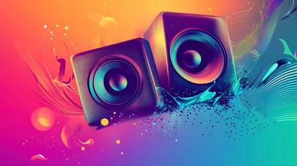 illustration of speaker on abstract background, illustrative abstract wallpaper, music background with speakers