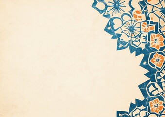 Floral Corner Decoration with Blue and Orange Design for Invitation