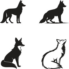 A black set of fox silhouette flat design vector icon illustration isolate on white background 