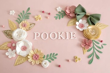 a soft pastel pink and green background with written 'pookie!' in the enter