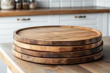 Stacked Wooden Serving Trays for Kitchen