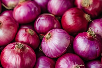 Fresh Red Onions Background Texture Showing Healthy Food Ingredient