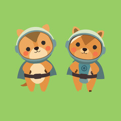 Cute Astronaut Animals Vector Illustration