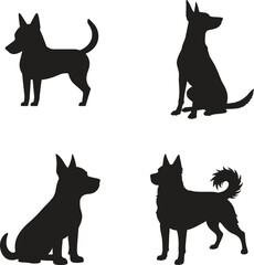 Collection of silhouette flat design of various dog breeds vector icon illustration isolate on white background 