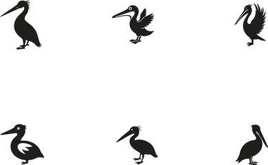 Set of pelican silhouette flat design vector icon illustration isolate on white background 