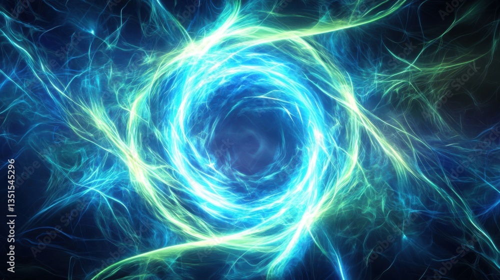 Poster vibrant swirling blue and green abstract energy pattern creating a dynamic visual effect