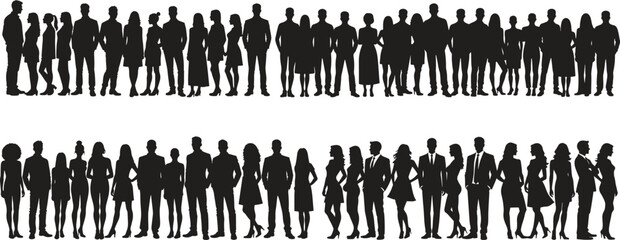 A black set of people standing in a group Silhouette design vector illustration isolate on white background 
