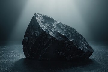 Naklejka premium A large dark rock resting on a textured concrete surface