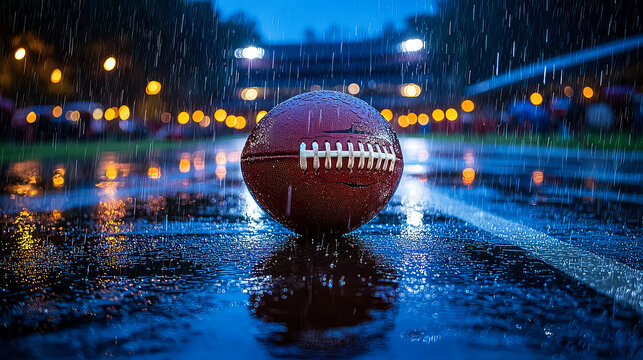 American Football in the Rain at Night: A Dramatic Game Scene