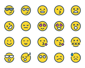Fototapeta premium Filled outline icons set for Emojis, smiley, emotion.